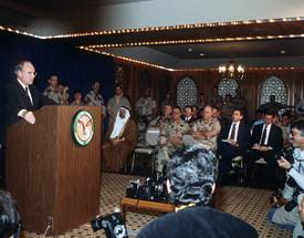 SecDef Cheney responds to press conference during Operation Desert Storm